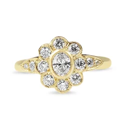 18ct Yellow Gold Antique Style Diamond Daisy Cluster Ring