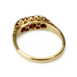 18ct Yellow Gold Antique Style Ruby and Diamond 3 Stone Old Cut Diamond Ring