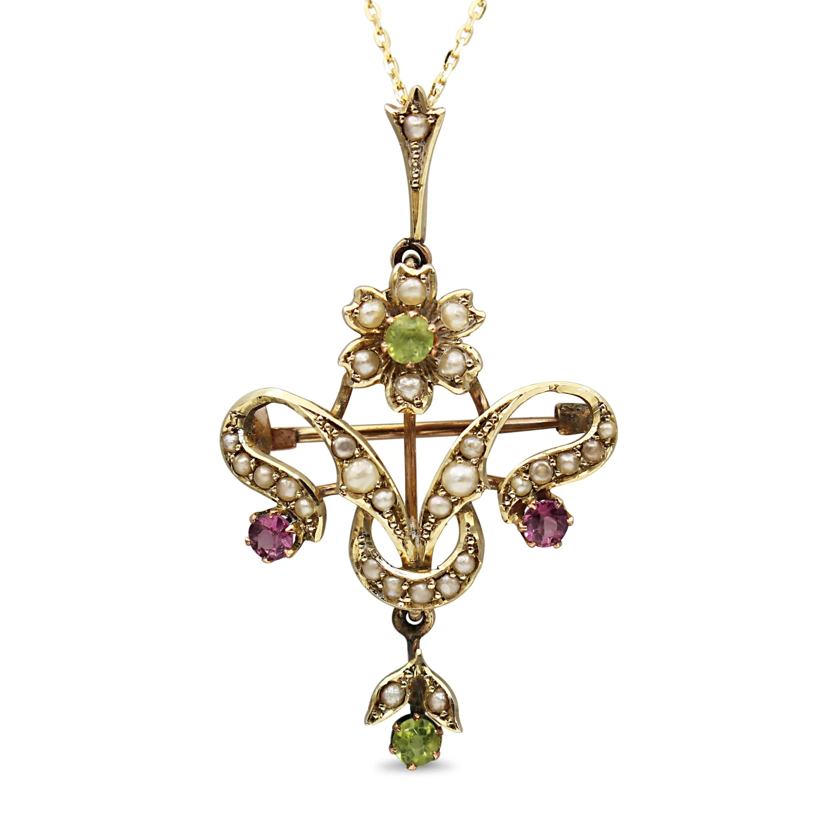 9ct Yellow Gold Antique Suffragette Necklace / Brooch