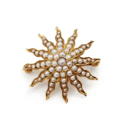 14ct Yellow Gold Antique Victorian Pearl Brooch