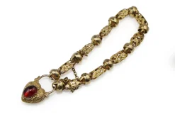 9ct Yellow Gold Antique Victorian Fancy Link Bracelet with Garnet
