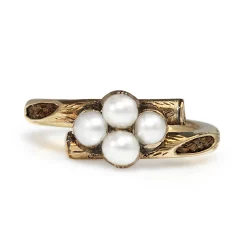 9ct Yellow Gold Antique Victorian Mourning Ring with Pearls