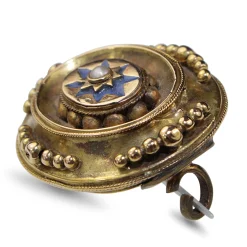 9ct Yellow Gold Antique Victorian Mourning Brooch with Enamel and Seed Pearl