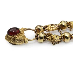9ct Yellow Gold Antique Victorian Fancy Link Bracelet with Garnet