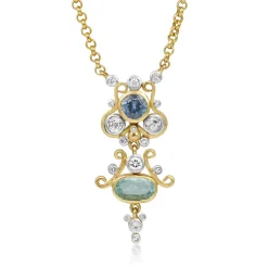 9ct Yellow Gold Aquamarine, Topaz and Diamond Necklace