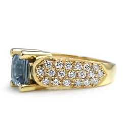 14ct Yellow Gold Aquamarine and Diamond Pavé Ring