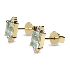 18ct Yellow Gold Aquamarine and Diamond Stud Earrings