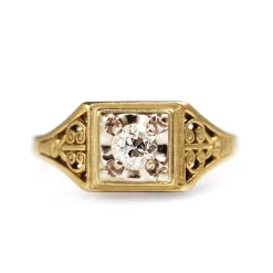 14ct Yellow Gold Art Deco Old Cut Diamond Solitaire Ring