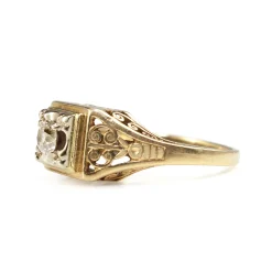 14ct Yellow Gold Art Deco Old Cut Diamond Solitaire Ring