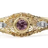 10ct Yellow Gold Art Deco Pink Sapphire and Single Cut Diamond Filigree Bracelet