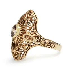 14ct Yellow Gold Art Deco Style Champagne Diamond Ring