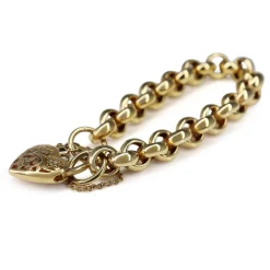 9ct Yellow Gold Belcher Link Bracelet with Filigree Padlock Clasp