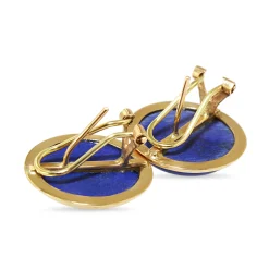 14ct Yellow Gold Bezel Round Lapis Lazuli Stud Earrings