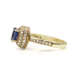 14ct Yellow Gold Blue and White Sapphire Halo Ring