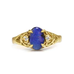 9ct Yellow Gold Boulder Opal and Diamond Ring