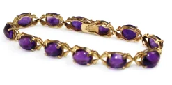 14ct Yellow Gold Cabochon Amethyst Vintage Bracelet