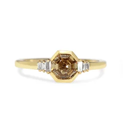 18ct Yellow Gold Champagne Octogon Step Cut Diamond Ring