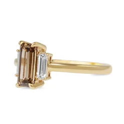 18ct Yellow Gold Champagne 3 Stone Baguette Diamond Ring