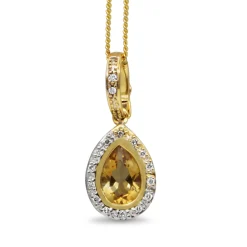 9ct Yellow Gold Citrine and Diamond Pendant / Enhancer