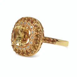 9ct Yellow Gold Citrine and Diamond Halo Ring