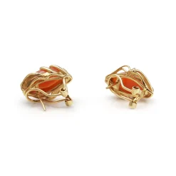 14ct Yellow Gold Coral and Diamond Earrings