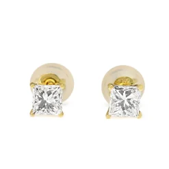 18ct Yellow Gold .63ct Princess Cut Diamond Stud Earrings