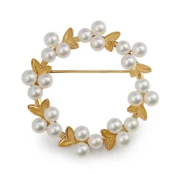 14ct Yellow Gold Cultured Pearl Wreath Brooch