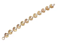 14ct Yellow Gold Cultured Pearl Shell Bracelet