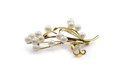14ct Yellow Gold Cultured Pearl Brooch
