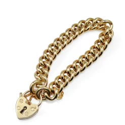 9ct Yellow Gold Curb Link Bracelet with Heart Padlock
