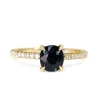 18ct Yellow Gold Cushion Sapphire and Diamond Solitaire Ring