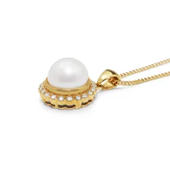 9ct Yellow Gold Daisy Style Pearl and Diamond Necklace