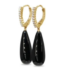 18ct Yellow Gold Diamond and Onyx Drop Earrings