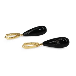 18ct Yellow Gold Diamond and Onyx Drop Earrings
