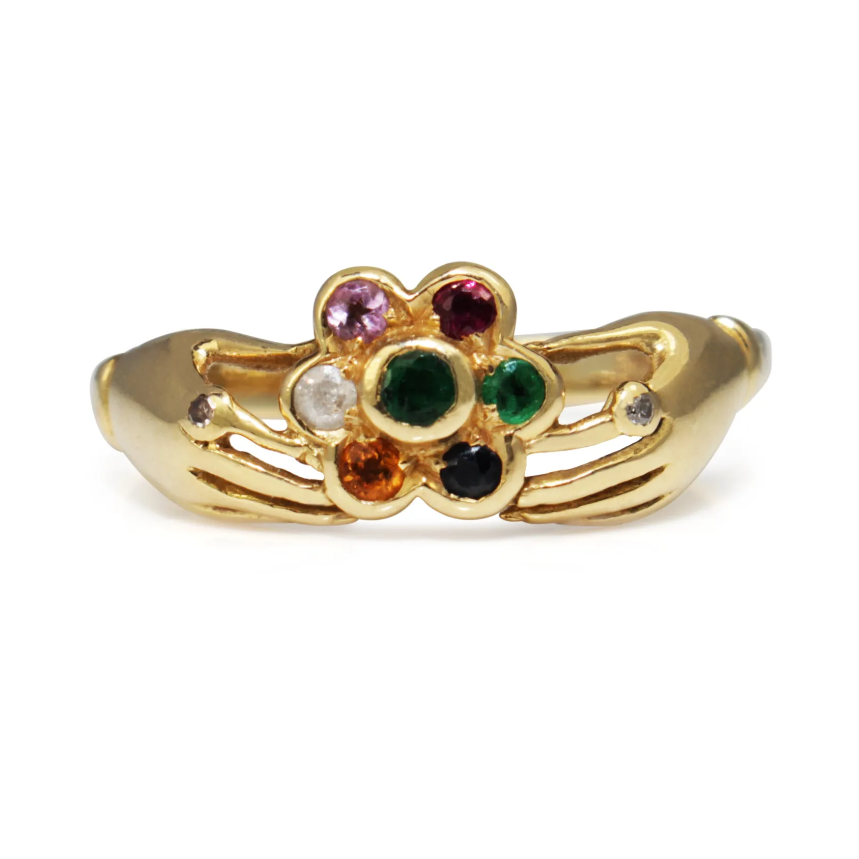 9ct Yellow Gold Diamond, Emerald, Amethyst, Sapphire and Topaz 'Dearest' Ring