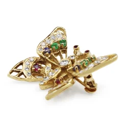 18ct Yellow Gold Diamond, Emerald, Sapphire and Ruby Butterfly Brooch