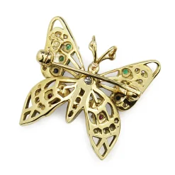 18ct Yellow Gold Diamond, Emerald, Sapphire and Ruby Butterfly Brooch