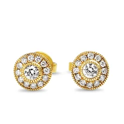9ct Yellow Gold Diamond Halo Stud Earrings