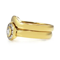 18ct Yellow Gold Diamond Halo Ring With Matching Wedding Band - Ring Set