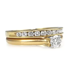14ct Yellow Gold Diamond Solitaire and Wedding Band Ring Set