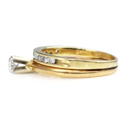 14ct Yellow Gold Diamond Solitaire and Wedding Band Ring Set