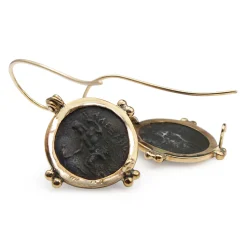 14ct Yellow Gold Earrings with Antique Base Metal Coins