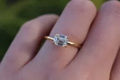 18ct Yellow Gold East West Emerald Cut 1.05ct Diamond Solitaire Ring