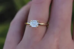 18ct Yellow Gold East West Emerald Cut 1.05ct Diamond Solitaire Ring