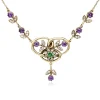 9ct Yellow Gold Emerald, Amethyst and Diamond Suffragette Style Necklace