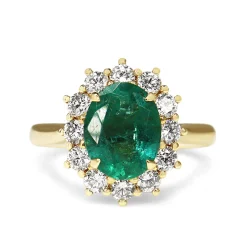 18ct Yellow Gold Emerald and Diamond Halo Ring