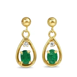14ct Yellow Gold Emerald and Diamond Drop Earrings