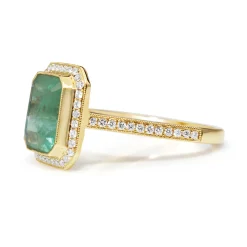 18ct Yellow Gold Emerald and Diamond Halo Ring