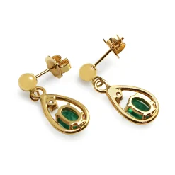 14ct Yellow Gold Emerald and Diamond Drop Earrings