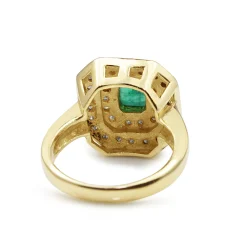 18ct Yellow Gold Emerald and Diamond Double Halo Ring
